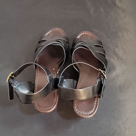 CITYCLASSIFIED ANKLE STRAP ADJUSTABLE BUCK CRISSCROSS OPEN TOE WEDGE SANDAL - Picture 11 of 16